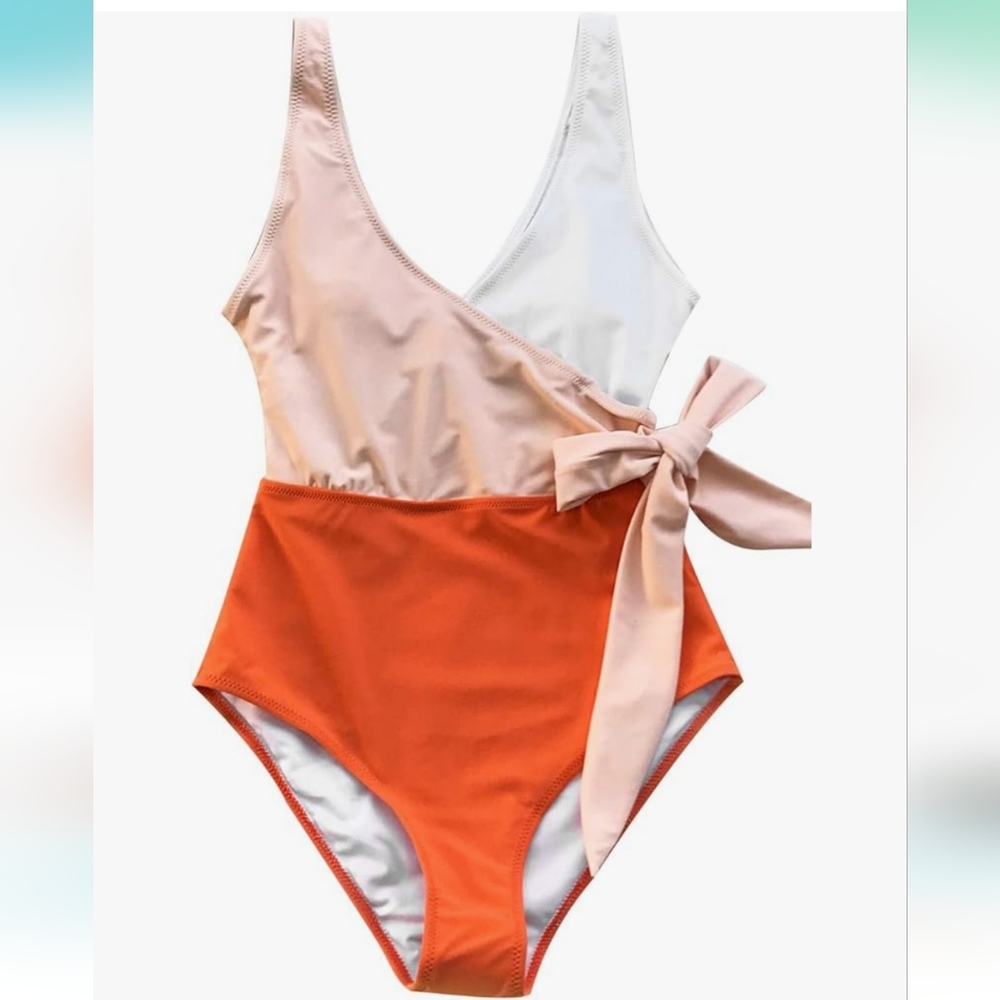 Women's Wrap Color Block Side Tie Bathingsuit/Swimwear Size XSmall